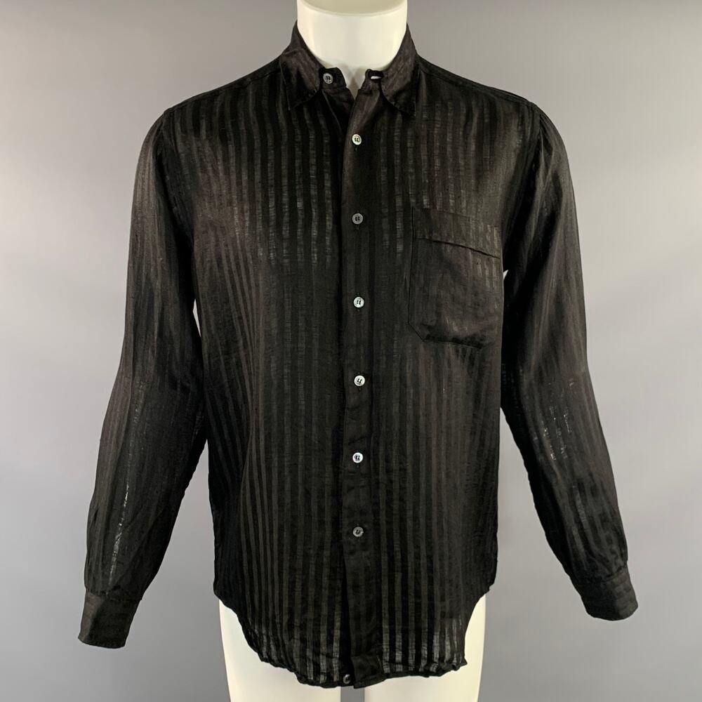 LORENZI Size S Black Stripe  Button Up Long Sleeve Shirt